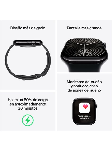 Apple Watch Series 10 GPS Caja Aluminio Negro Azabache 46mm Correa Deportiva Negra Talla M/L-2