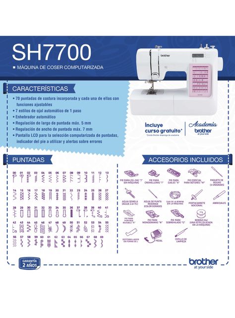 Máquina de Coser Computarizada 70 Puntadas SH7700-1