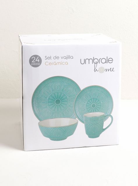 Set Vajilla 24 Piezas Turquesa Cerámica-7