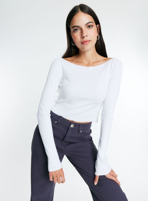 Sweater Crop Cuello Bardot-0