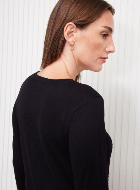 Sweater Cuello Redondo Textura Frontal Botones Metálicos-3