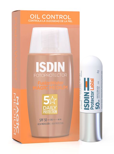 Set ISDIN Fotoprotector Fusion Water Magic Color Medium SPF50 50 ml + Protector Labial SPF50-0