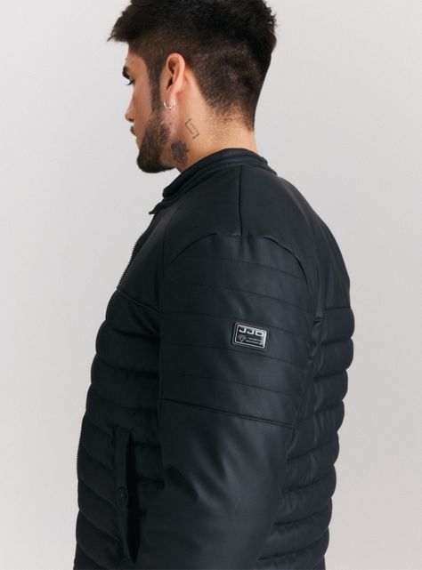 Chaqueta Acolchada Cuero Ecológico Engomado-3