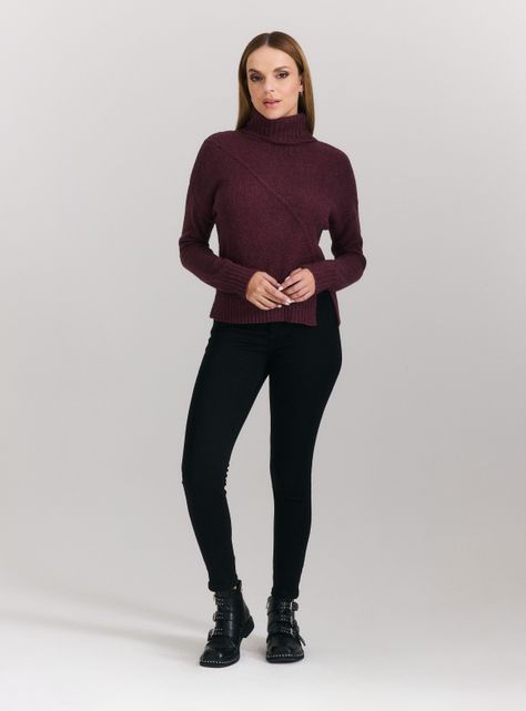 Sweater Cuello Alto con Corte Diagonal en Delantero-4