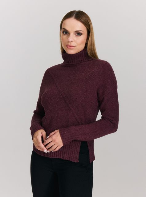 Sweater Cuello Alto con Corte Diagonal en Delantero-0