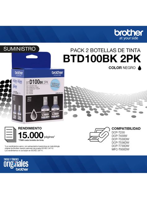 Pack 2 Botellas de Tinta BTD100BK Negro-4