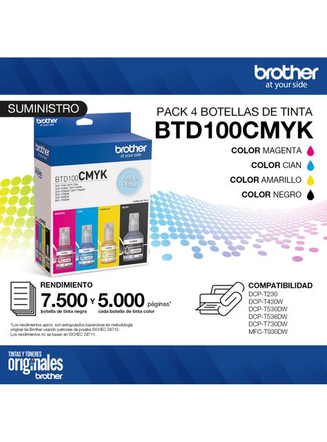 Pack 4 Botellas de Tinta BTD100CMYK-4