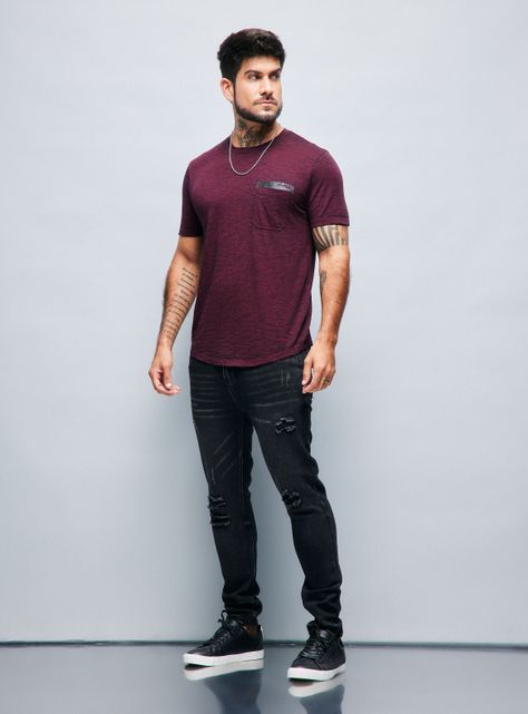 Polera Long Fit Tela Desgastada con Bolsillo-4