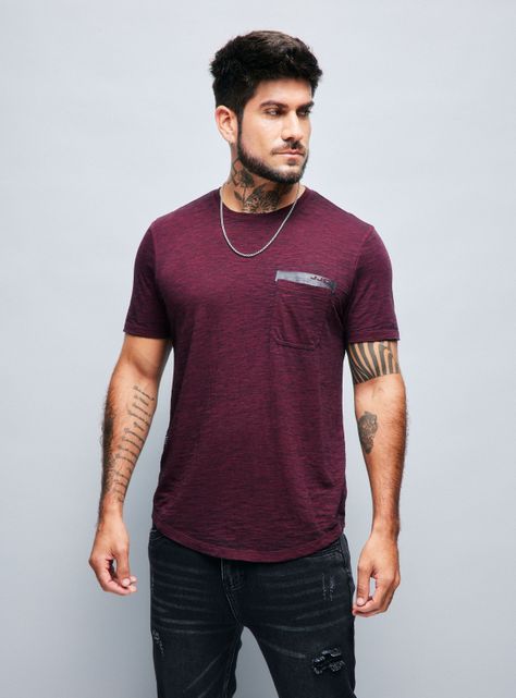 Polera Long Fit Tela Desgastada con Bolsillo-0