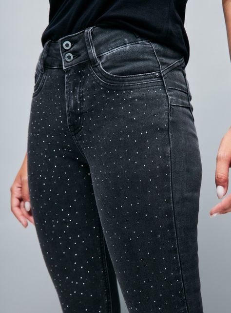 Jeans 2 Botones Delantero Full Strass-2