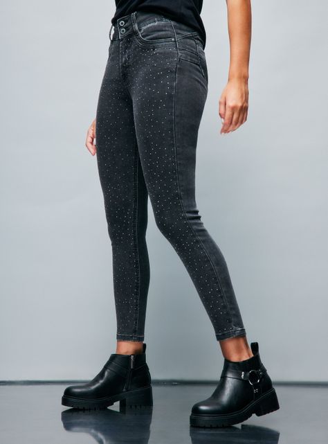 Jeans 2 Botones Delantero Full Strass-0