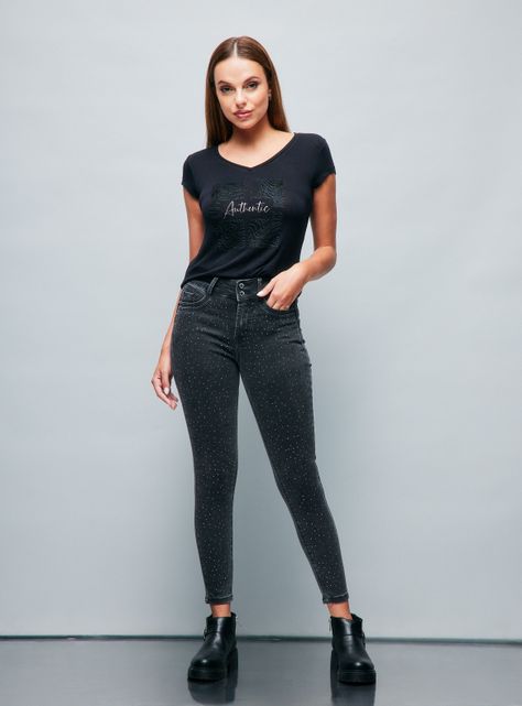 Jeans 2 Botones Delantero Full Strass-4