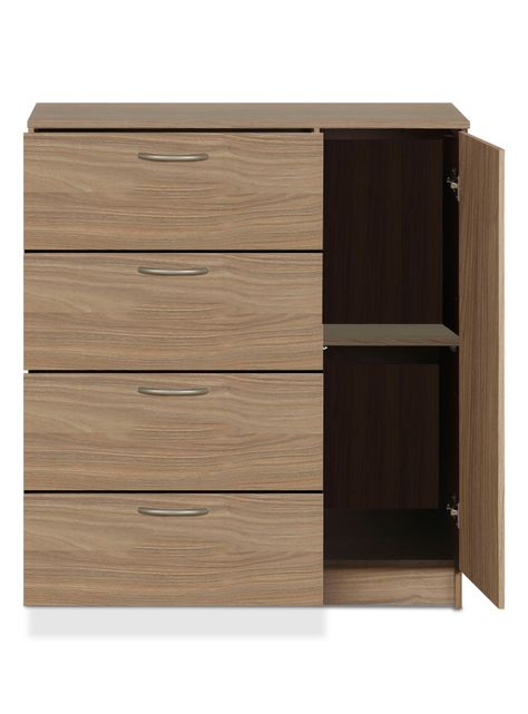 Cómoda 4 Cajones 1 Puerta Nogal-2