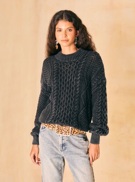 Sweater Trenzado en Delantero Teñido en Prenda-0