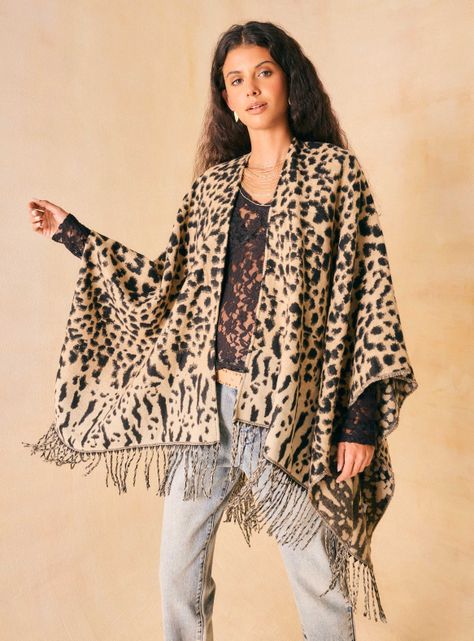 Chal Ruana Animal Print con Flecos-0