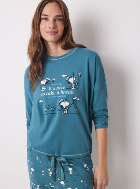 Pijama Largo Algodón Estampado Snoopy-4