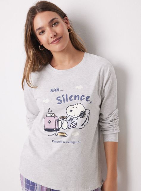 Pijama Largo Algodón Snoopy Cuadros-3