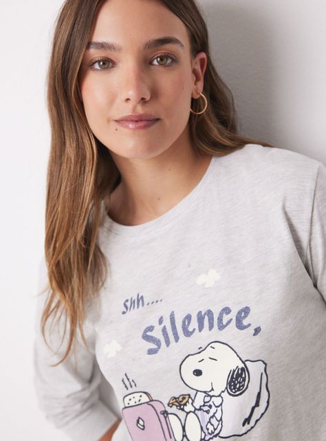 Pijama Largo Algodón Snoopy Cuadros-2