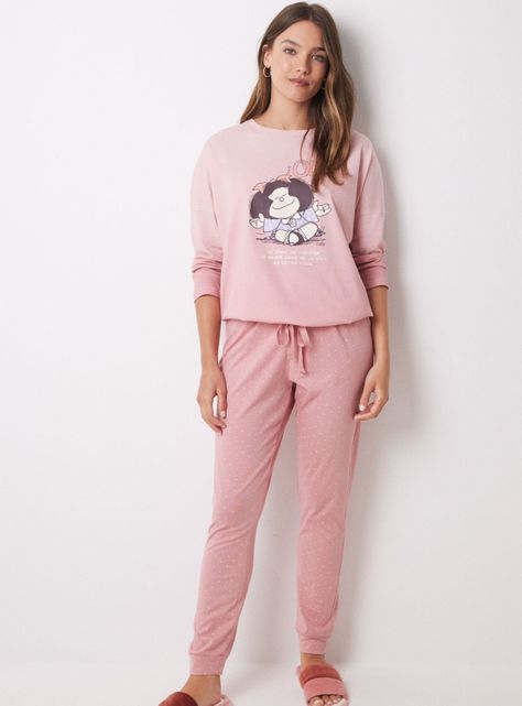 Pijama Largo Algodón Mafalda Escote Redondo-0