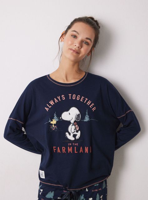 Pijama Largo Algodón Azul Snoopy-2