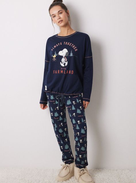 Pijama Largo Algodón Azul Snoopy-0