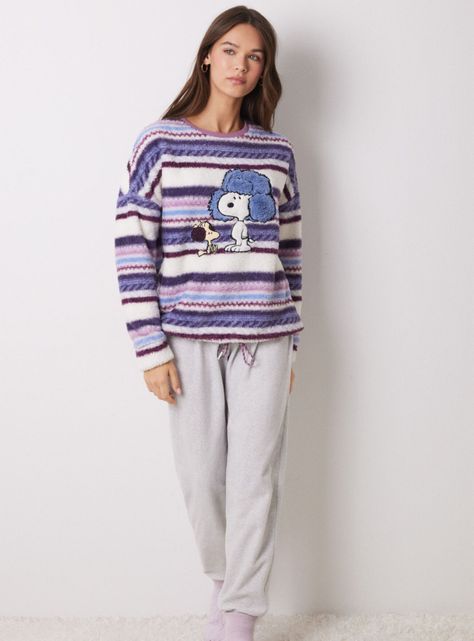 Pijama Largo Tercio Pelo Rayas Snoopy-0