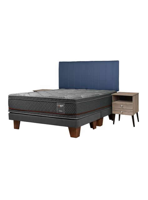 Cama Europea Everest Copper 2 Plazas Base Dividida + Respaldo + Velador Malaga Honey-0