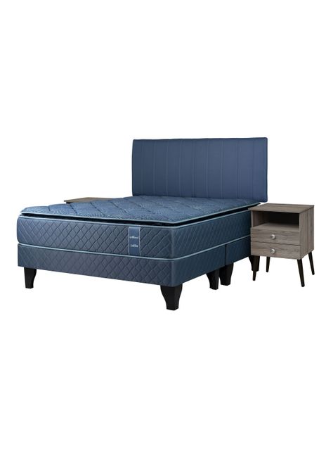 Cama Europea Merci 2 Plazas x190 cm Base Dividida + Respaldo Merci + Velador Malaga Grey-0