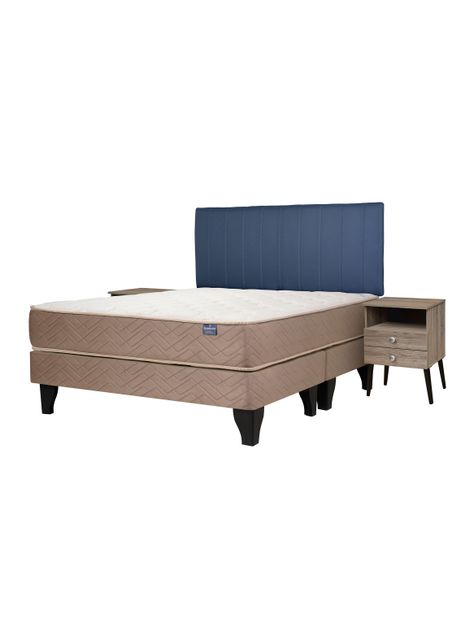 Cama Europea Bamboo 2 Plazas x190 cm Base Dividida + Respaldo Merci + Velador Malaga Honey-0