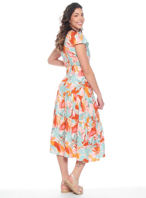 Vestido Largo Estampado Floral Manga Corta Escote V-1