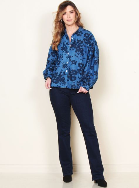 Blusa Manga Larga Denim Estampado Abotonada-3