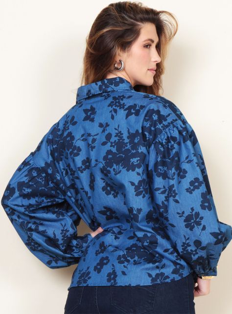 Blusa Manga Larga Denim Estampado Abotonada-1