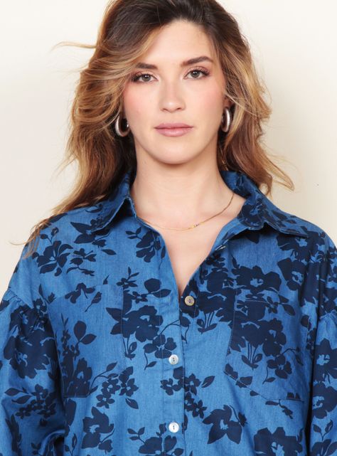 Blusa Manga Larga Denim Estampado Abotonada-2