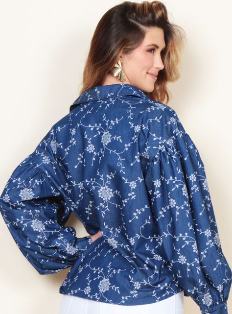 Blusa Manga Larga Denim Estampado Abotonada Delantero-1