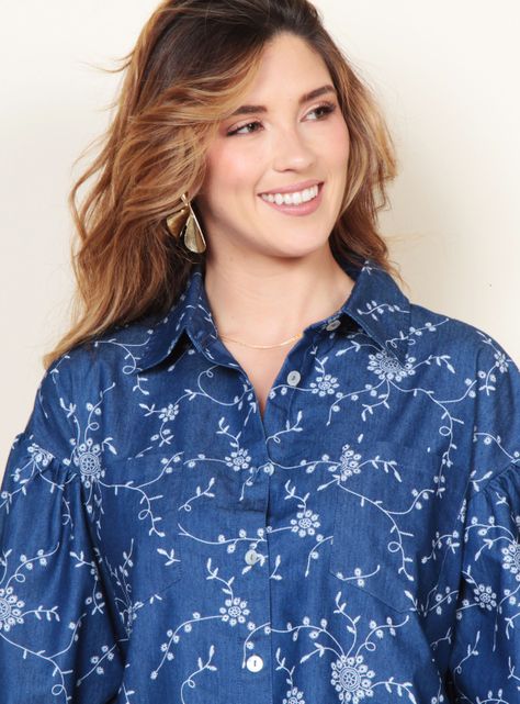 Blusa Manga Larga Denim Estampado Abotonada Delantero-2