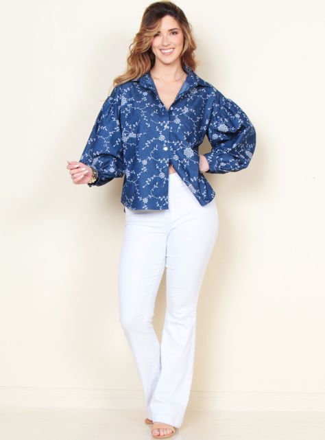 Blusa Manga Larga Denim Estampado Abotonada Delantero-3
