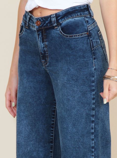Jeans Wide Leg Tiro Alto Pretina-2