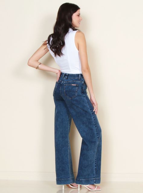 Jeans Wide Leg Tiro Alto Pretina-4
