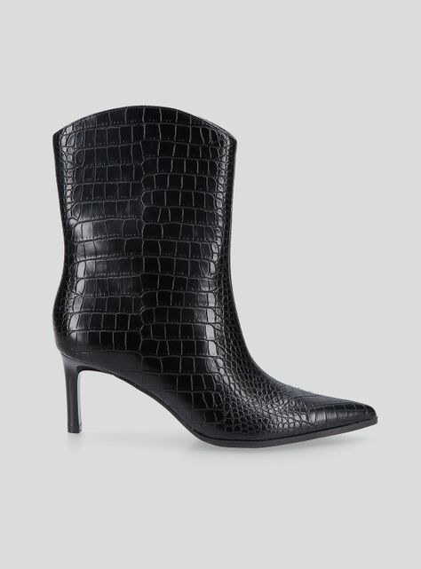 Botín Taco Fino Efecto Cuero Croco Mujer-1