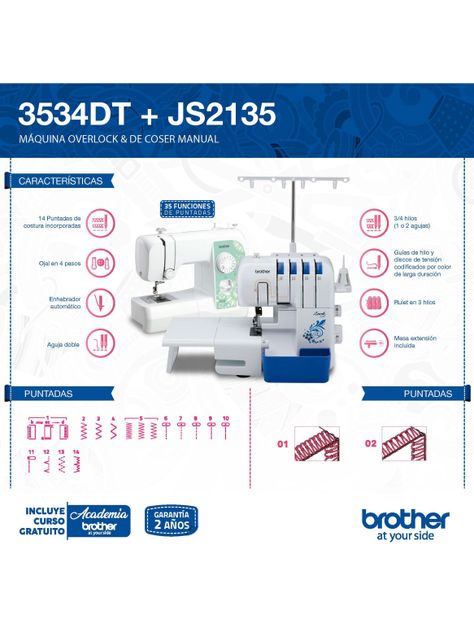 Combo Brother Overlock 3534D + Máquina De Coser JS2135-1