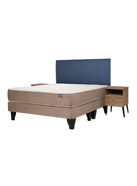 Cama Europea Bamboo 2 Plazas x190 cm Base Dividida + Respaldo Merci + Velador Malaga Nude-0