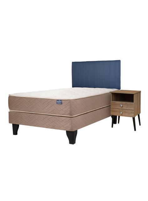 Cama Europea Bamboo 1.5 Plazas x190 cm + Respaldo Merci + Velador Malaga Nude-0
