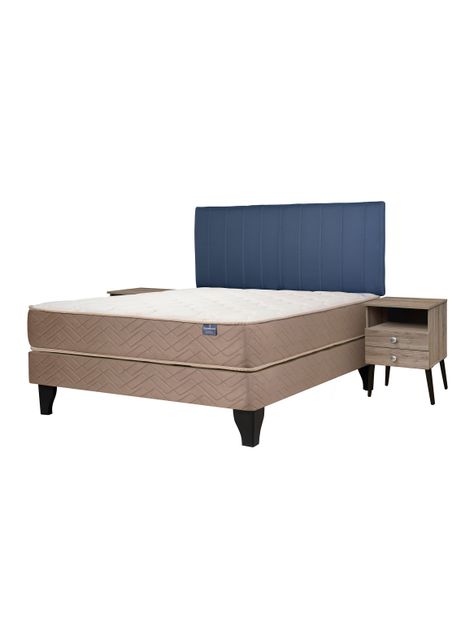 Cama Europea Bamboo 2 Plazas x190 cm + Respaldo Merci + Velador Malaga Honey-0