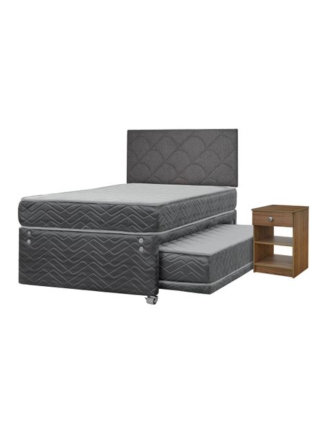 Cama Nido Apolo Black 1.5 Plazas x190 cm + Respaldo Everest + Velador Granada Nude-0