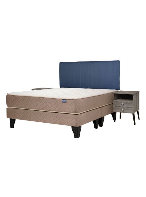 Cama Europea Bamboo 2 Plazas x190 cm Base Dividida + Respaldo Merci + Velador Malaga Grey-0