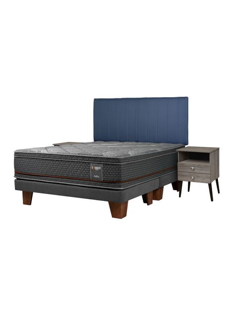 Cama Europea Everest Copper 2 Plazas Base Dividida + Respaldo + Velador Malaga Grey-0