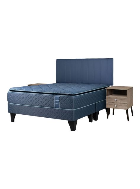 Cama Europea Merci 2 Plazas Base Dividida + Respaldo Merci + Velador Malaga Honey-0