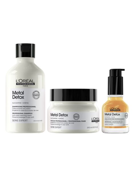 Set Metal Detox Anti-Quiebre para Cabello Dañado y con Color Shampoo 300ml + Máscara 250ml + Aceite de la Gama 50ml-0