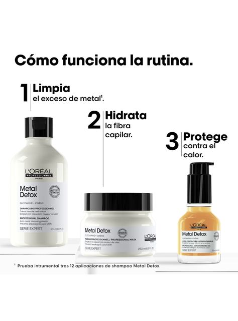 Set Metal Detox Anti-Quiebre para Cabello Dañado y con Color Shampoo 300ml + Máscara 250ml + Aceite de la Gama 50ml-4