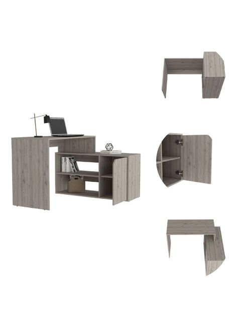 Escritorio Esquinero en Forma L Rennes Gris-3